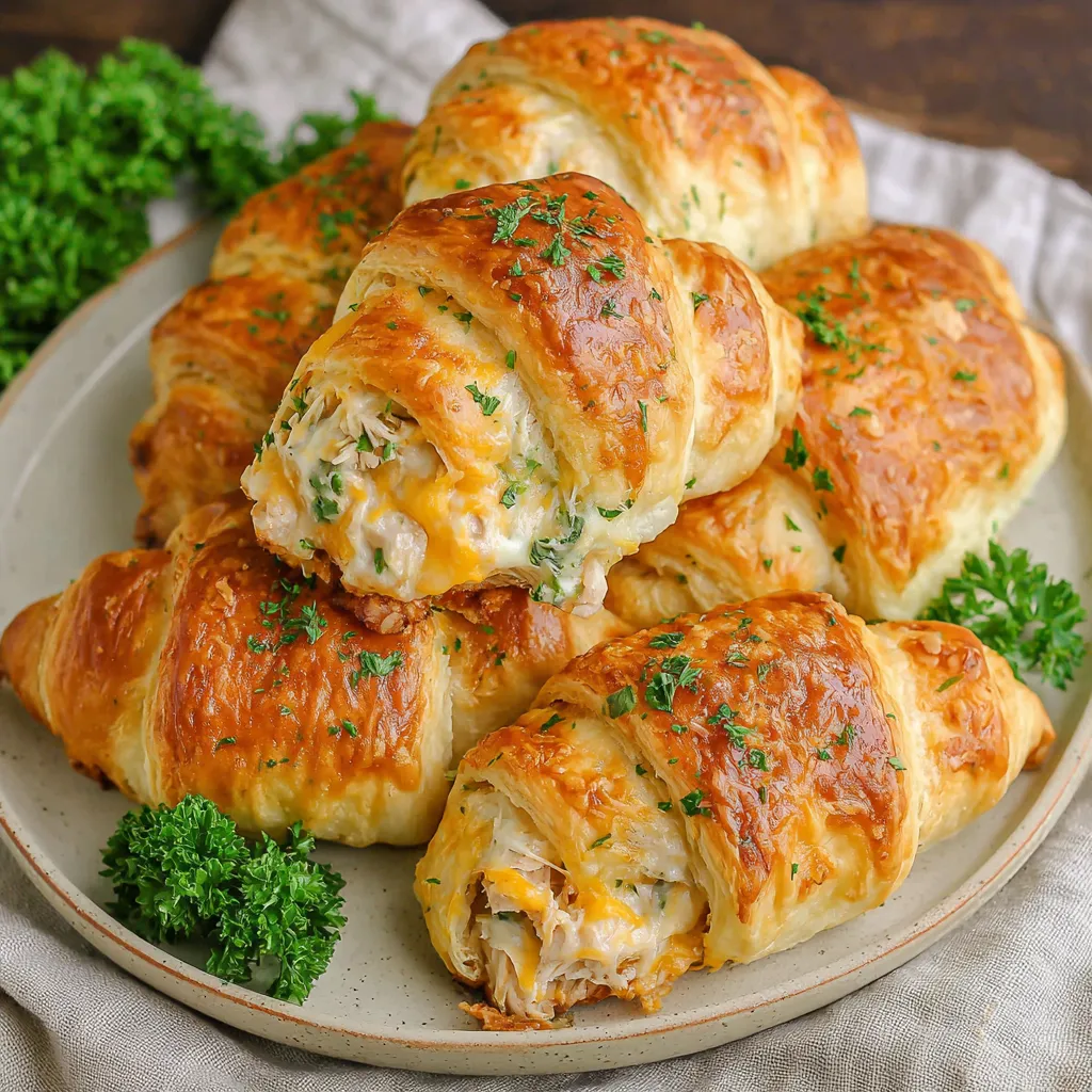 A plate of cheesy chicken crescent rolls.
