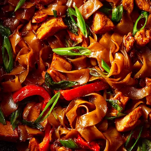 A plate of vegan thai drunken noodles.