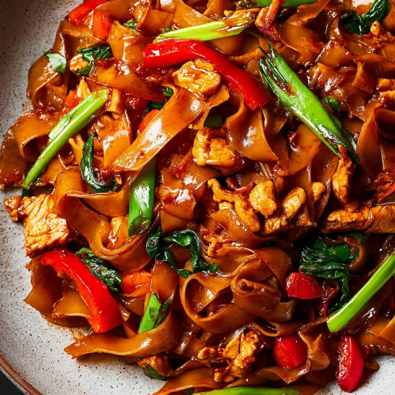 A plate of vegan Thai drunken noodles.