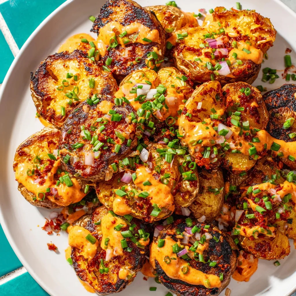 A plate of crispy gochujang potato salad.