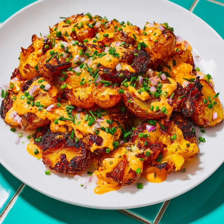 A plate of crispy gochujang potato salad.