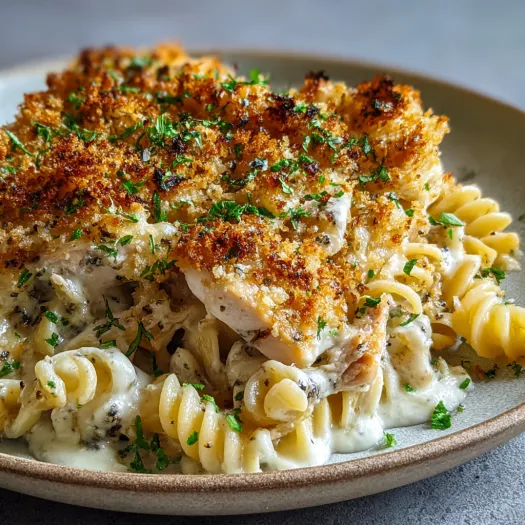 A plate of food with chicken and pasta.