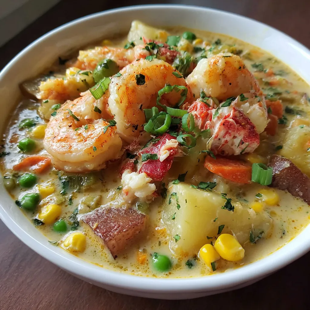 A bowl of creamy lobster chowder.
