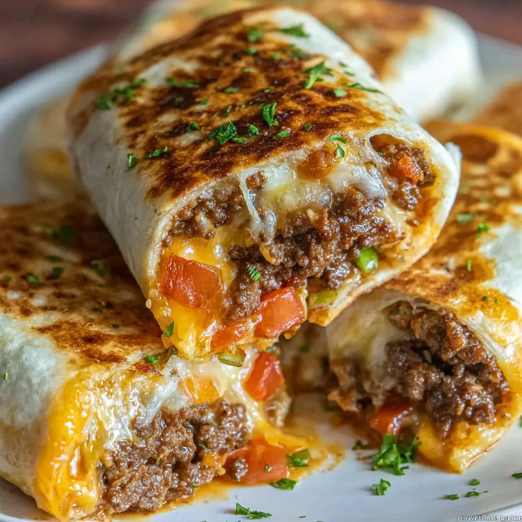 A plate of beef and cheese burritos.