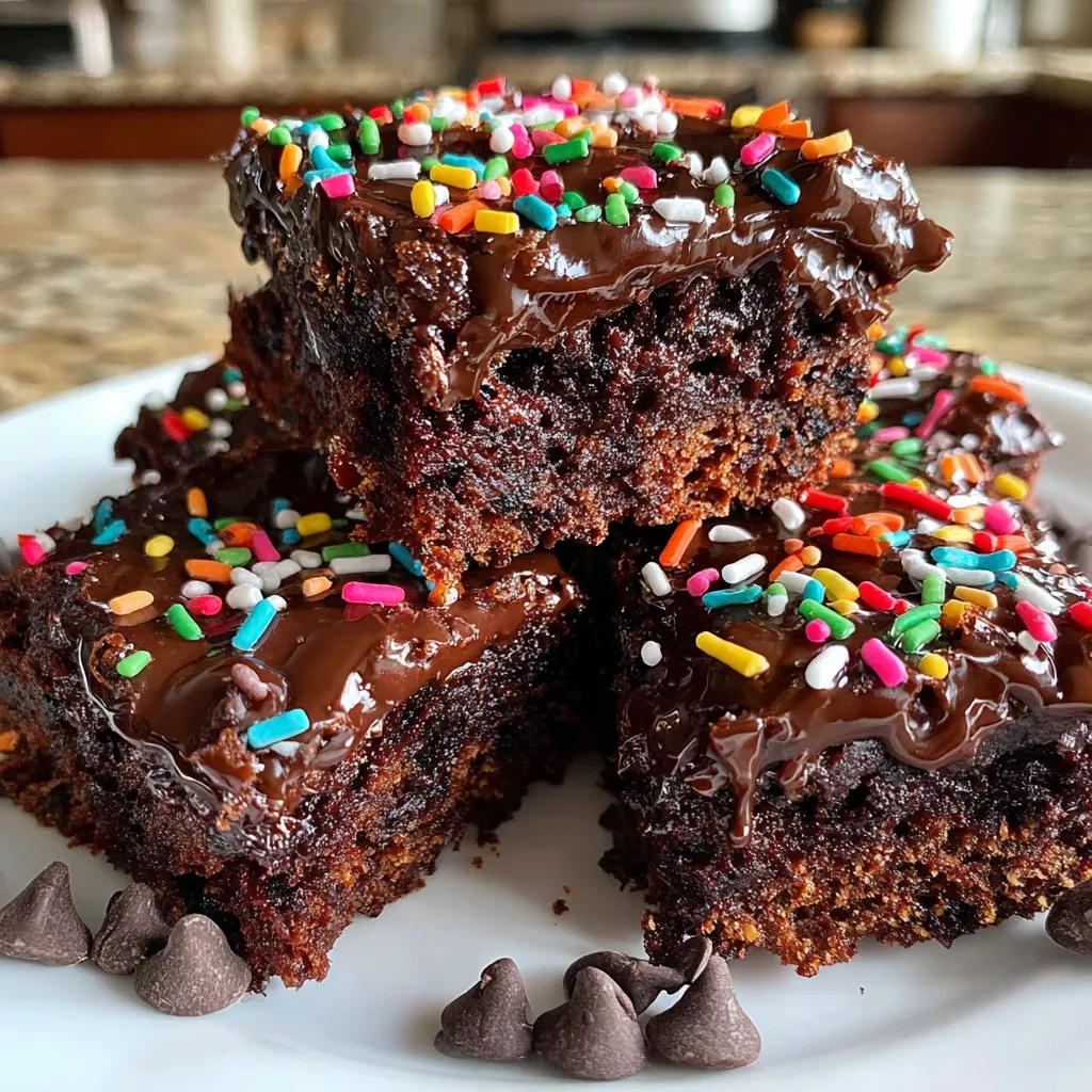 A plate of chocolate cake with sprinkles.