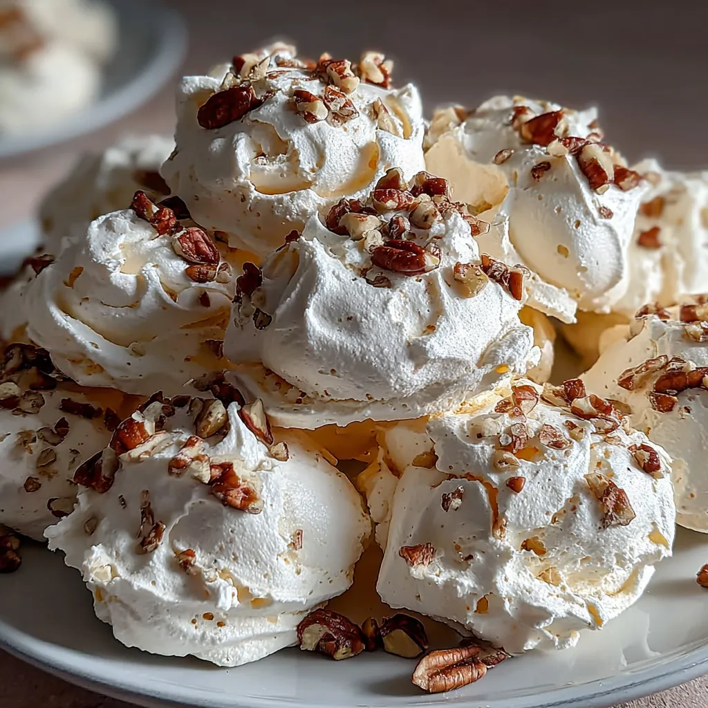 A plate of white cake with nuts on top.