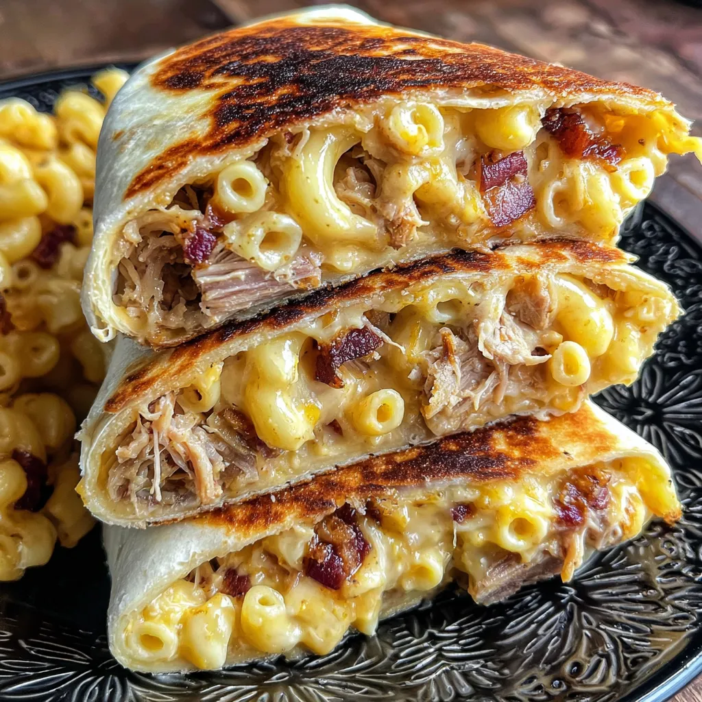 Pulled pork mac and cheese wraps.