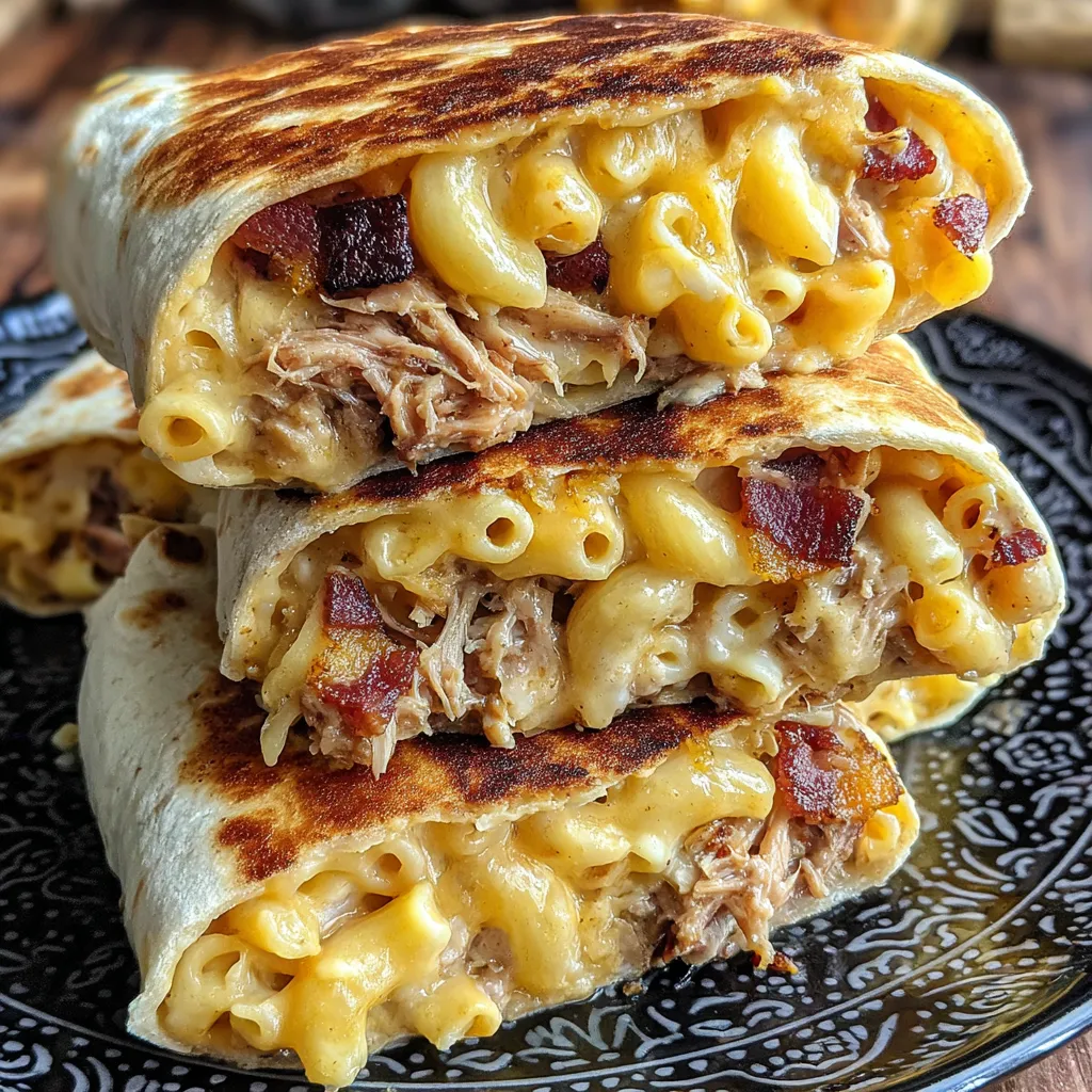 Pulled pork mac and cheese wraps.