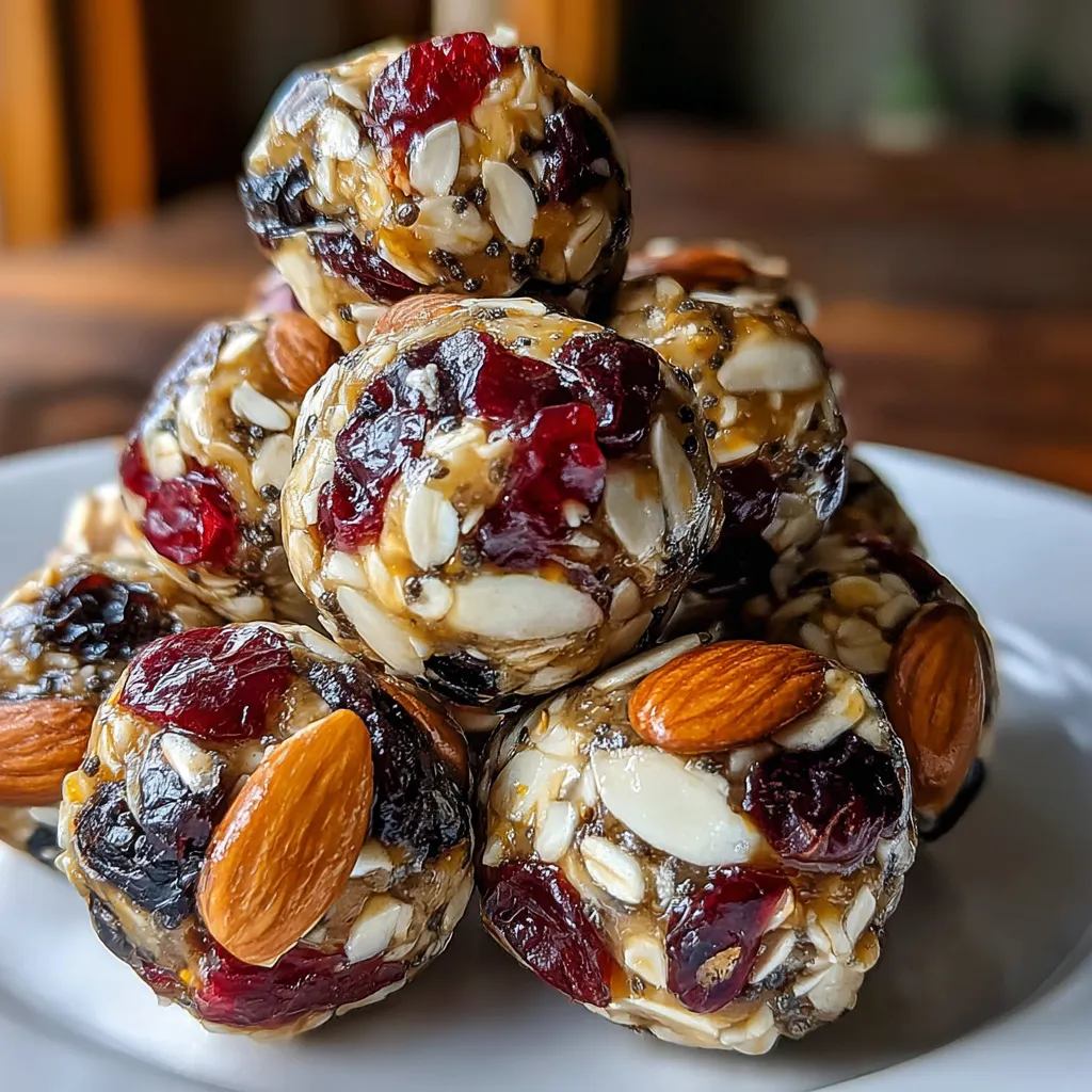 A stack of cherry cranberry energy bites.