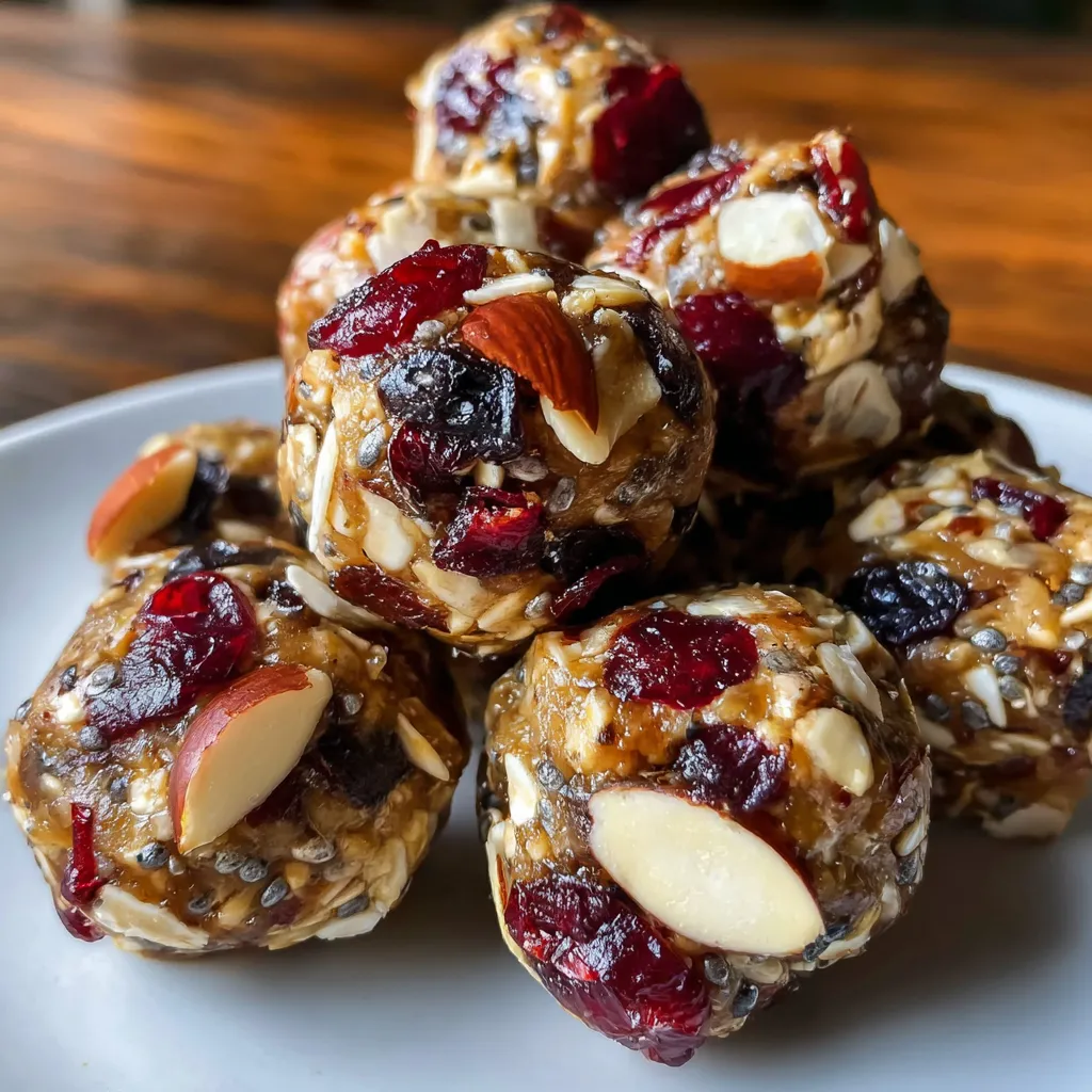 A plate of cherry cranberry energy bites.