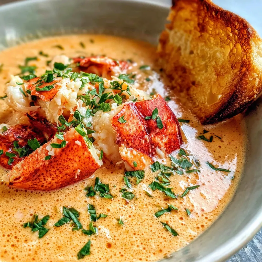 A bowl of she-crab soup with a piece of bread on top.