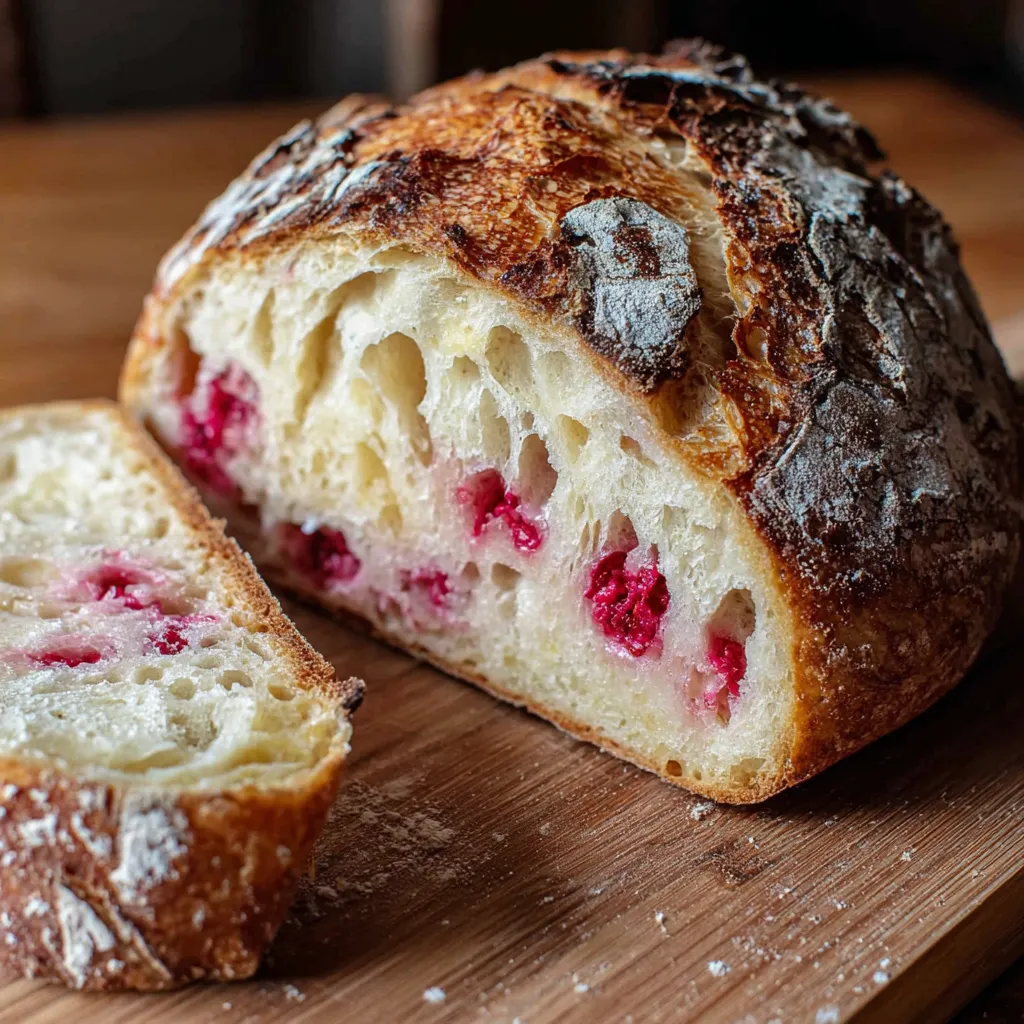 A slice of Raspberry Cheesecake Sourdough Bread.