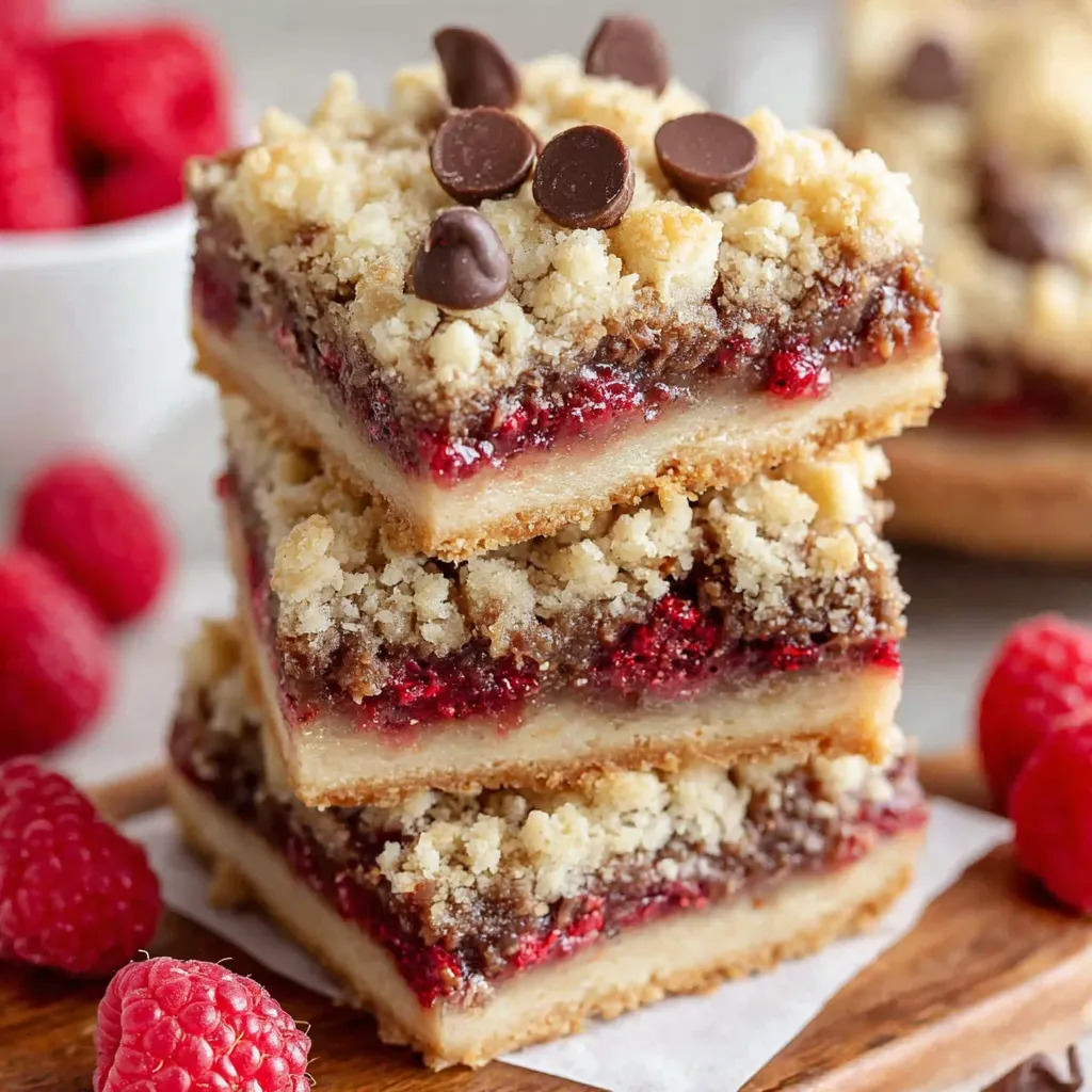 Three layers of chocolate raspberry bars.