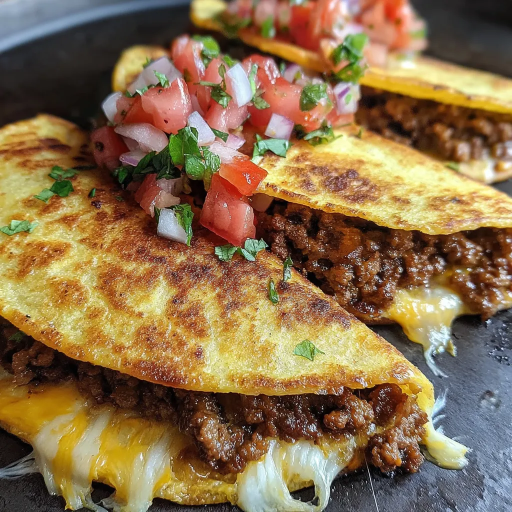 Two beef tacos with tomatoes and onions.