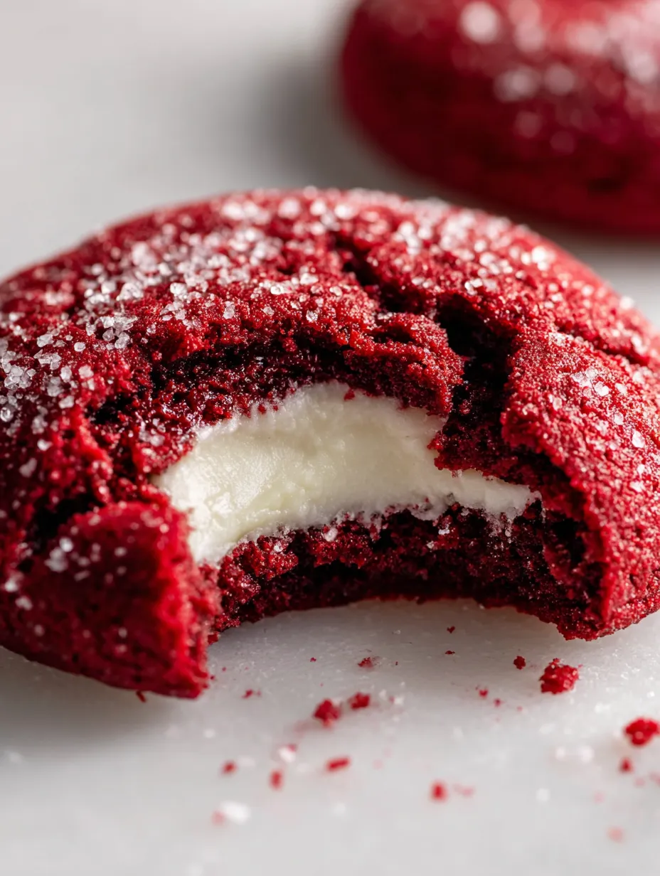 A red velvet cookie with white cream in the middle.