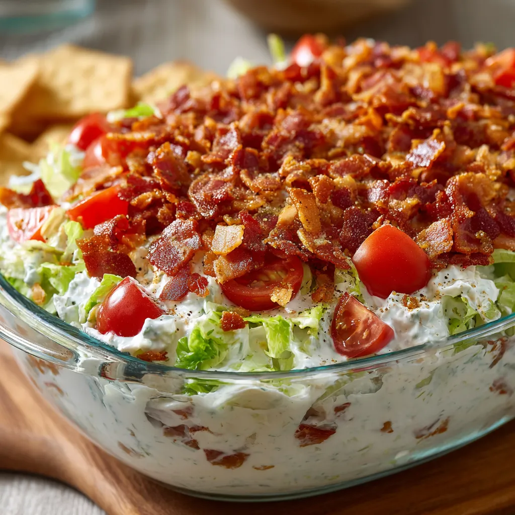 A large bowl of bacon, lettuce and tomato salad.