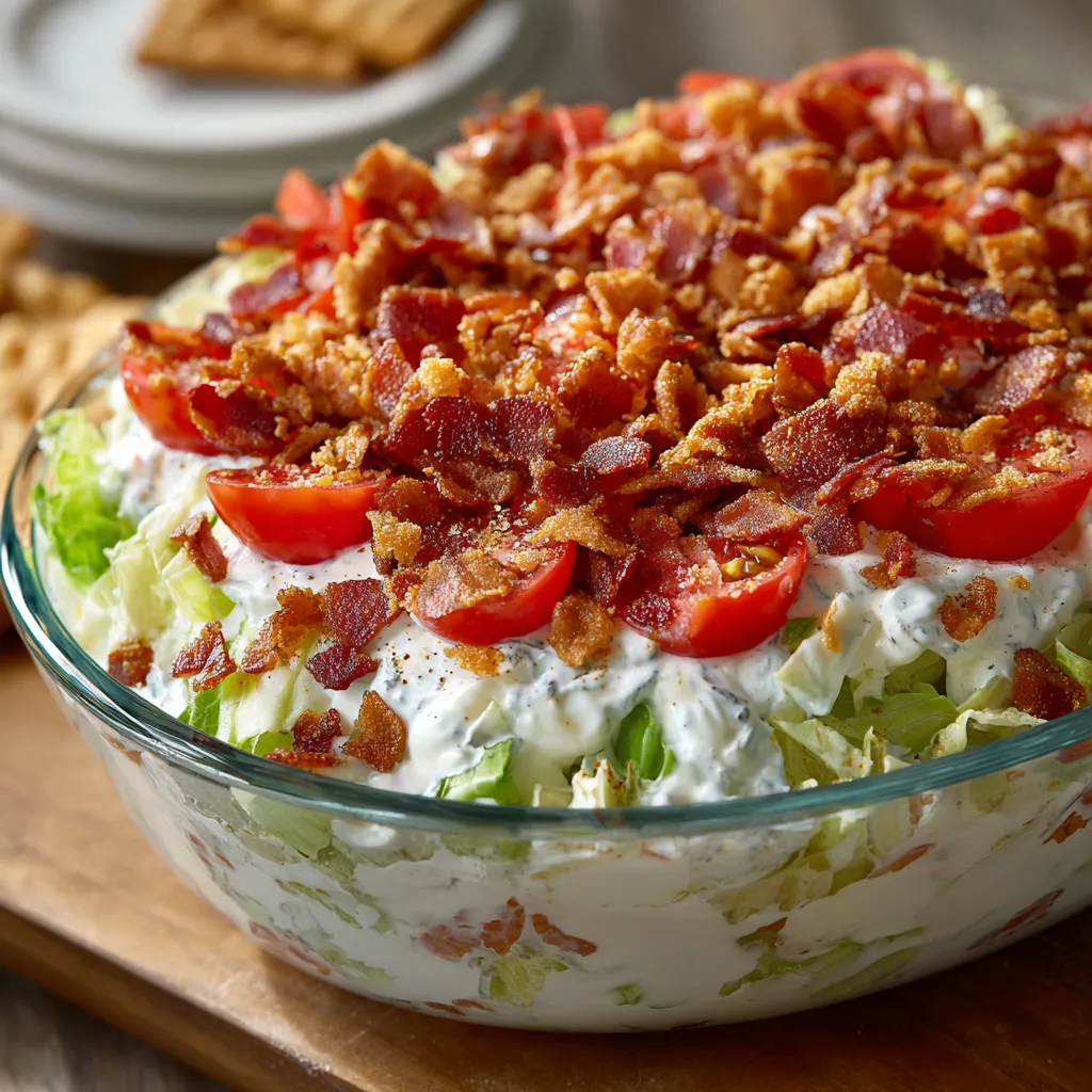 A large bowl of bacon, lettuce and tomato salad.
