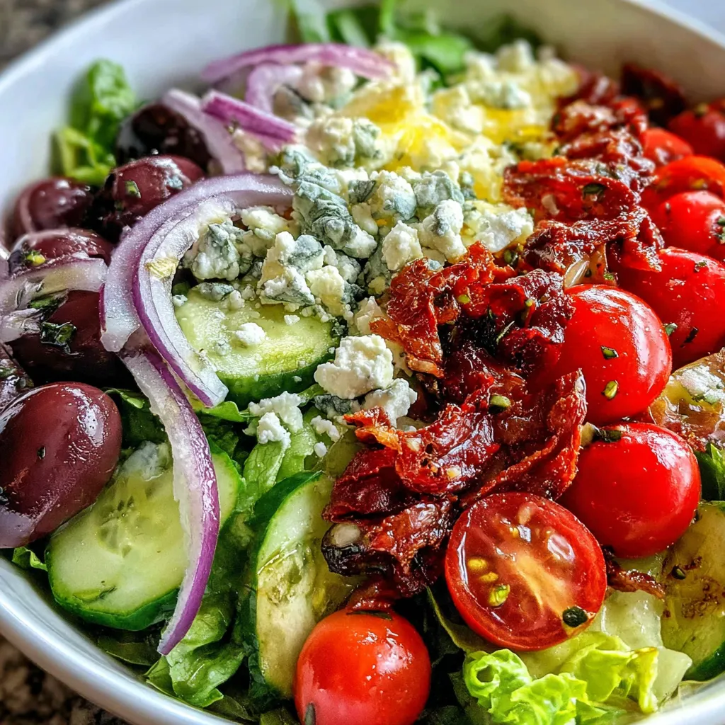 A bowl of Mediterranean green salad.