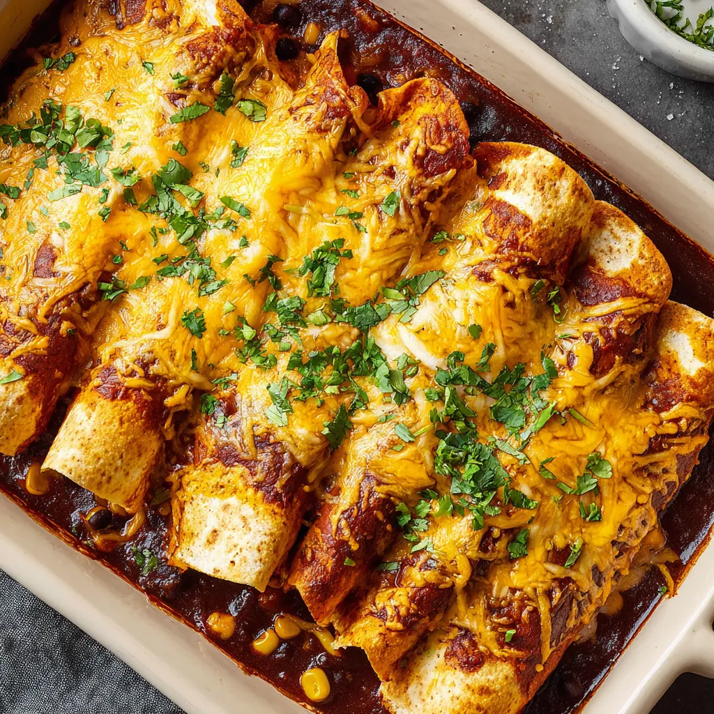 A dish of black bean enchiladas.