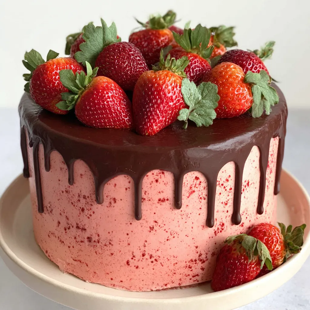 A chocolate cake with strawberries on top.