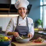 Nina and her friend are cooking together.