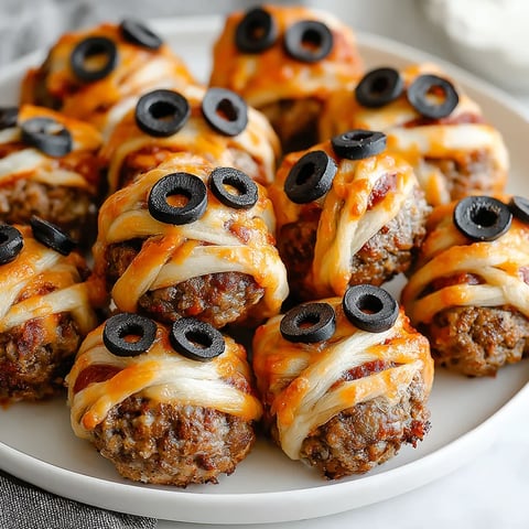 A plate of meatballs wrapped in bacon and topped with black olives.